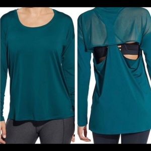 CALIA green long sleeve workout shirt with cutout, XL